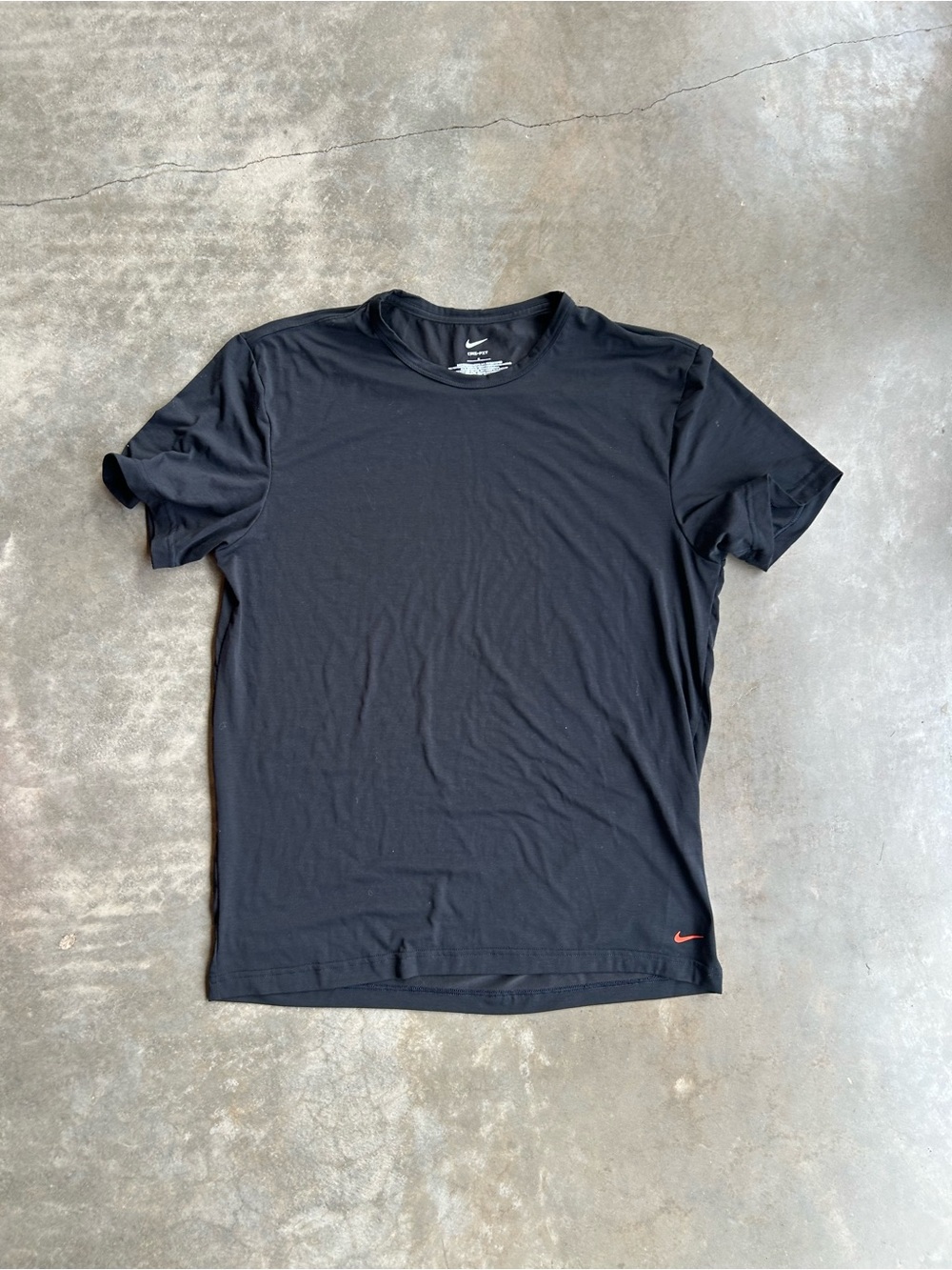 Nike Black Short-Sleeve Crew Tee with Small Red Swoosh